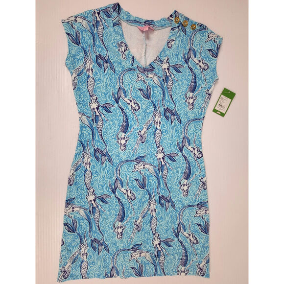NWT Lilly Pulitzer Hayley Resort Spa Blue Mermaid French Terry Mini‎ Dress Small - Picture 1 of 12